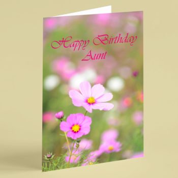 Pink flowers in meadow Aunt birthday card