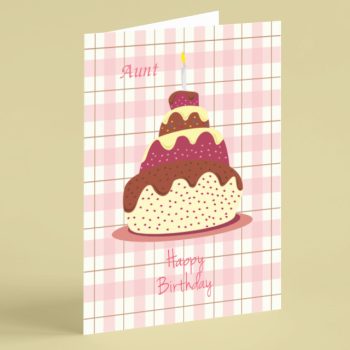 Birthday cake with checked background Aunt birthday card